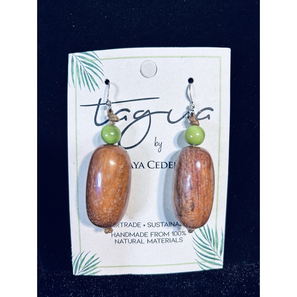 Tagua Nut Earrings Mint & Brown Unique Gift Handmade 100% Natural Ecuador L23